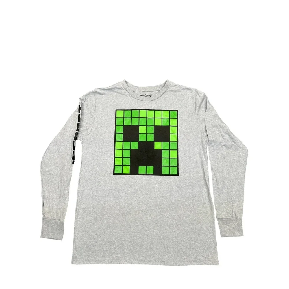 Minecraft Boys XL 18/20‎ Gray Long Sleeve Creeper Graphic Tee Shirt Mojang NWT